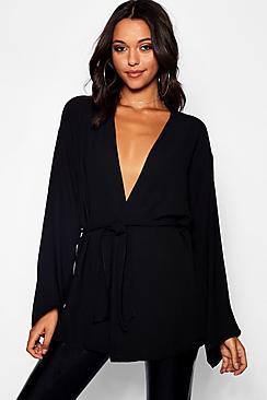 Boohoo Tall Textured Woven Belted Kimono