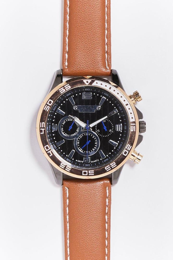 Boohoo Gold Faced Watch With Tan Straps Tan
