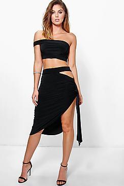 Boohoo Emma Off The Shoulder Top And Midi Skirt Co-ord