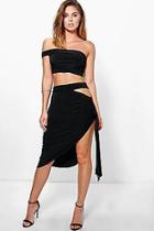 Boohoo Emma Off The Shoulder Top And Midi Skirt Co-ord