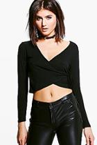 Boohoo Louise Long Sleeve Wrap Front Top