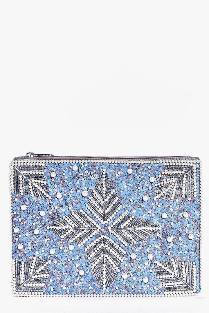Boohoo Katherine Bridal Pearl & Sequin Clutch Bag Blue