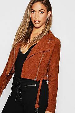 Boohoo Cord Zip Through Belted Jacket