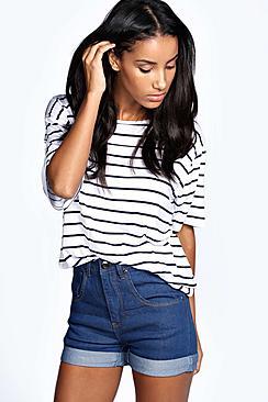 Boohoo Corina High Waisted Turn Up Denim Shorts