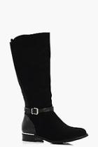 Boohoo Jesse Mix Material Buckle Trim Riding Boot