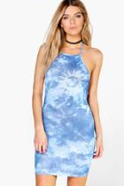 Boohoo Sia Tye Dye Sun & Moon Bodycon Dress Blue