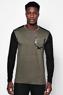 Boohoo Long Sleeve Contrast Pocket Print T-shirt