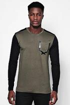 Boohoo Long Sleeve Contrast Pocket Print T-shirt