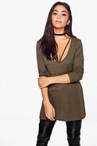 Boohoo Julia V-neck Strap Detail Rib Knit Jumper