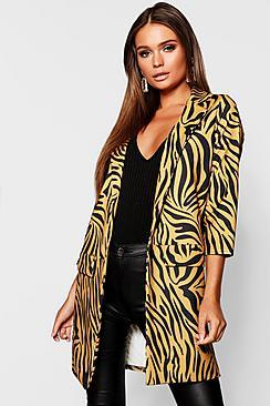 Boohoo Zebra Print Collar Duster Jacket