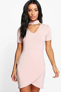 Boohoo Audrina Choker Asymetric Bodycon Dress