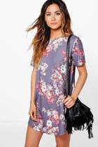 Boohoo Aitana Floral Curved Hem Shift Dress Multi