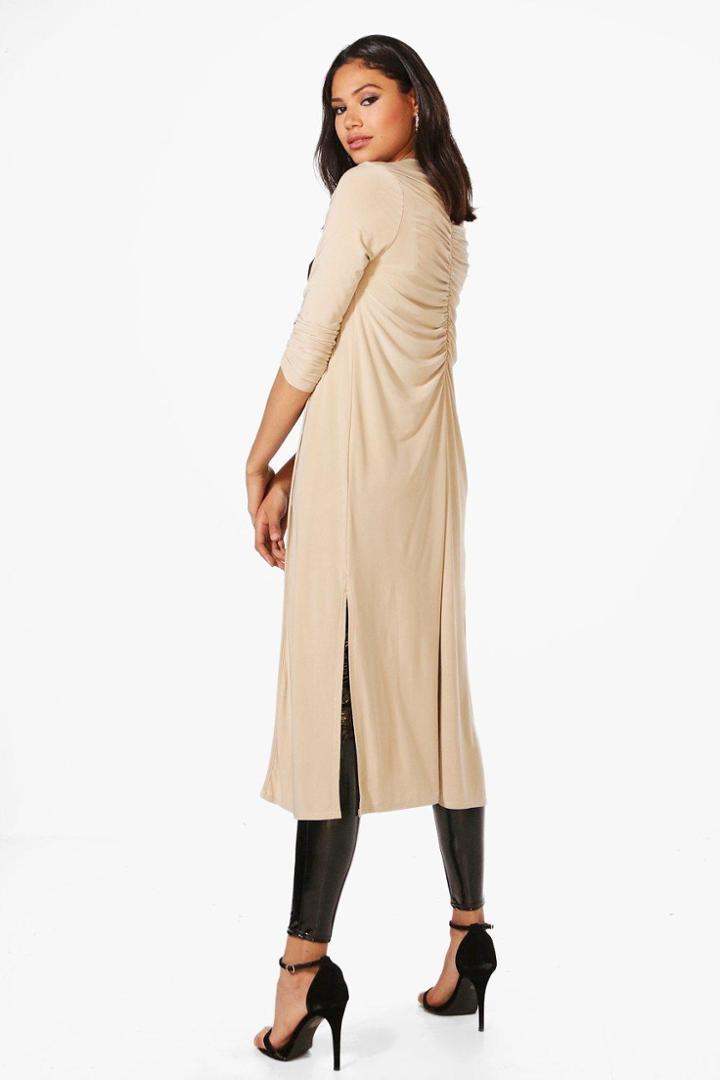 Boohoo Rebecca Gathered Back Slinky Duster Stone