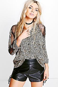 Boohoo Boutique Eva Lace Insert Leopard Print Shirt