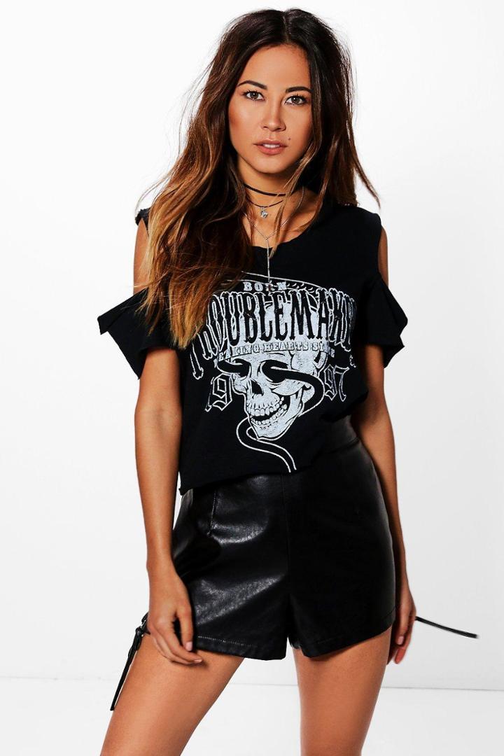 Boohoo Gemma Band Cold Shoulder Tee Black