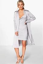 Boohoo Darla Slinky Cowl Neck Dress & Duster Co-ord Set