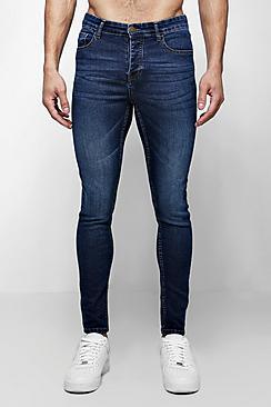 Boohoo Spray On Skinny Jeans In Dark Blue Wash