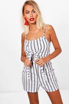 Boohoo Hailey Tie Front Striped Playsuit