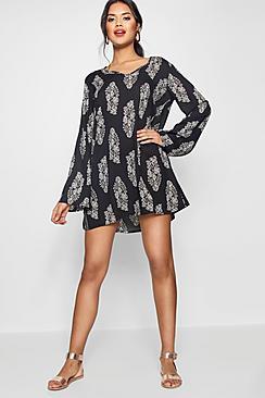 Boohoo Angelina Wide Sleeve Large Paisley Shift Dress