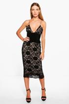 Boohoo Dolly Strappy Lace Frill Detail Midi Dress Black