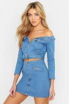 Boohoo Denim Zip Ront Mini Skirt