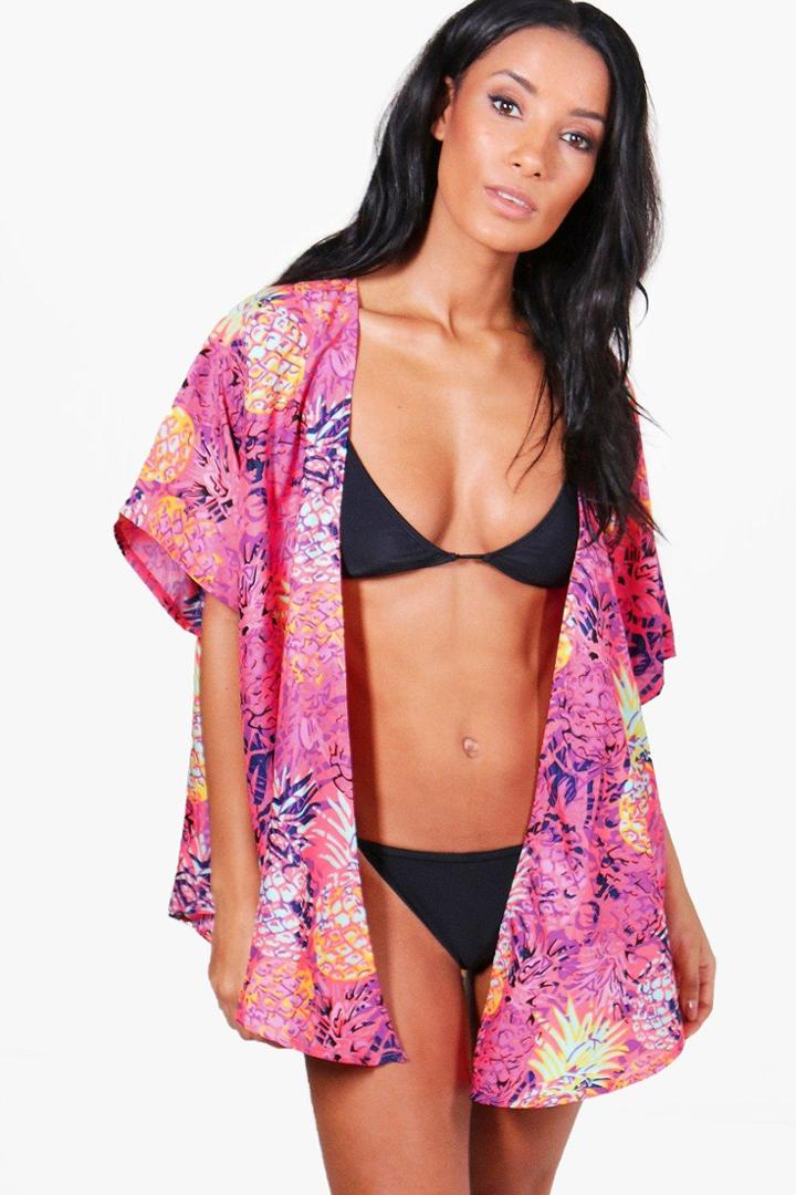Boohoo Melanie Pineapple Beach Kimono Pink