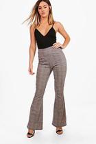 Boohoo Petite Florrie Check Kick Flare Trousers