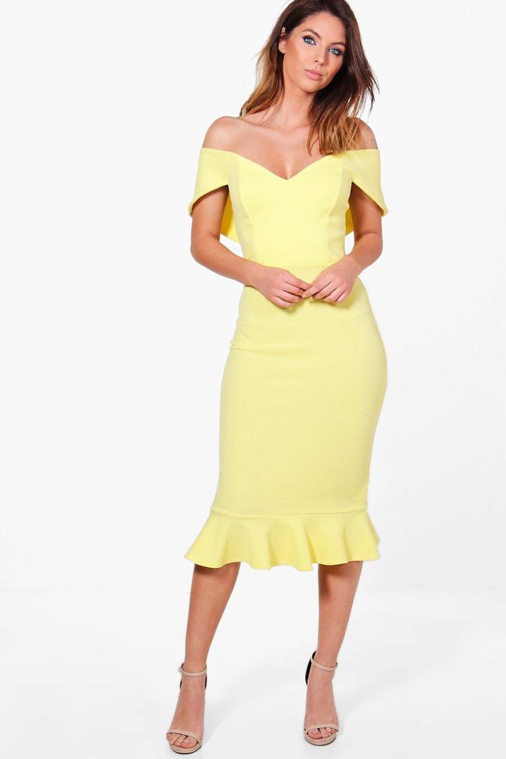 Boohoo Mai Sweetheart Off Shoulder Midi Dress Yellow