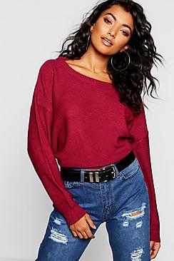 Boohoo Boxy Scoop Neck Sweater