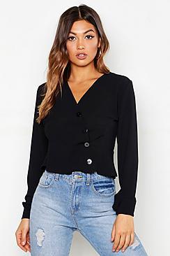 Boohoo Woven Wrap Button Detail Blouse