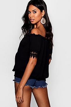 Boohoo Ella Crochet Trim Bardot Top