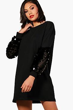 Boohoo Sequin Sleeve Sweat Dress