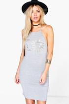 Boohoo Jasmine Foil Front Halter Neck Bodycon Dress Grey