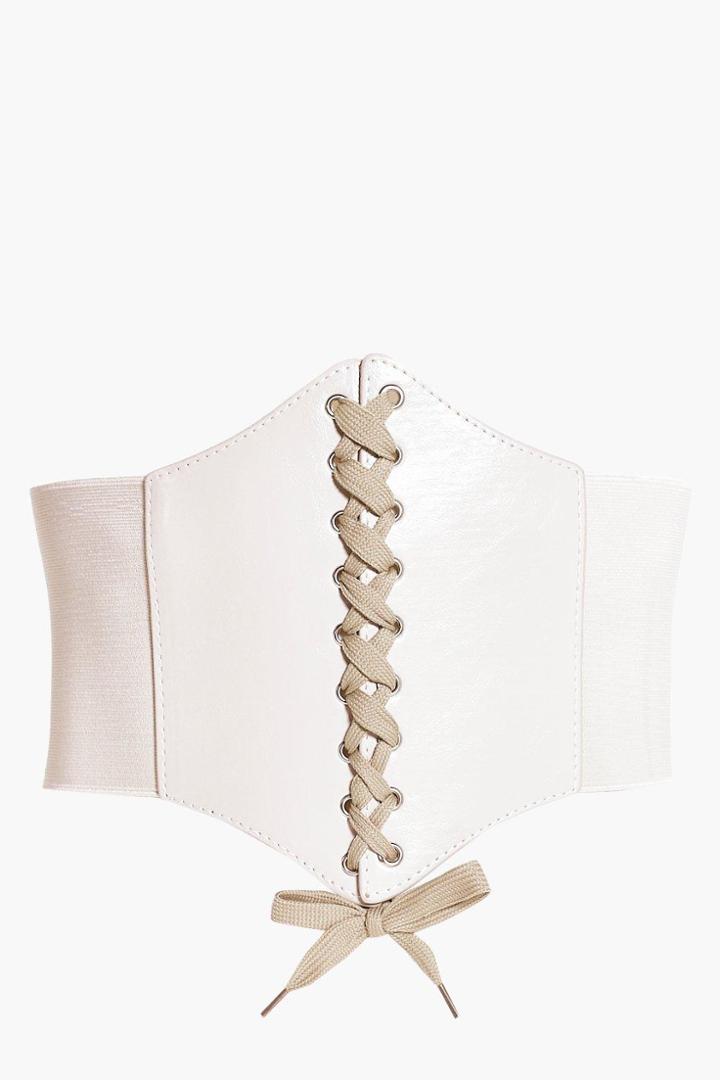 Boohoo Tilly Nude Lace Up Corset Belt Nude