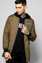 Boohoo Longline Multi Zip Ma1 Bomber Khaki