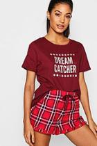 Boohoo Red Check Brushed Flannel Ruffle Short Set