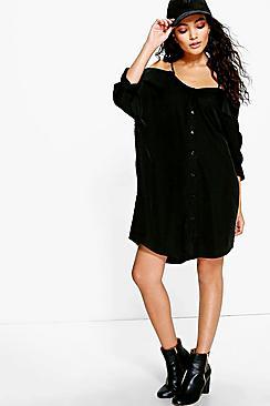 Boohoo Selena Cold Shoulder Collar Shirt Dress