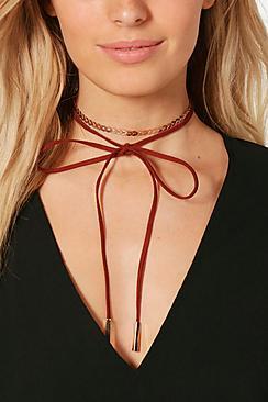 Boohoo Amie Leaf Chain Wrap Tie Choker