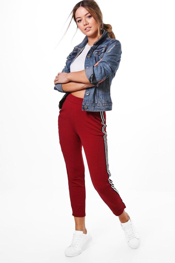 Boohoo Petite Alice Trim Detail Crepe Trouser Wine