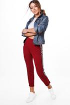 Boohoo Petite Alice Trim Detail Crepe Trouser Wine