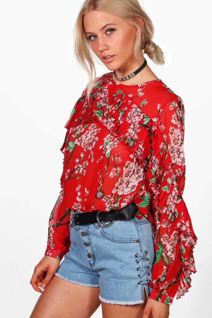Boohoo Alice Ruffle Sleeve Floral Blouse Multi