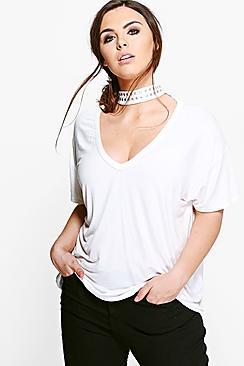 Boohoo Plus Amelia Stud Choker Detail Tee