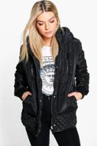 Boohoo Megan Sporty Quilted Zip Detail Coat Black