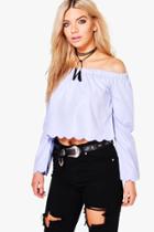 Boohoo Stacey Scallop Edge Bardot Top Blue