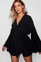 Boohoo Plus Aisley Wide Sleeve Wrap Front Tie Top