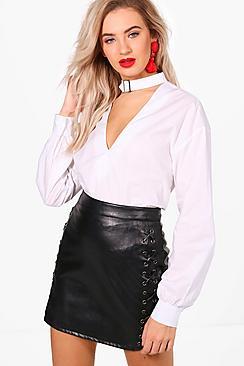 Boohoo Millie Buckle Choker Full Sleeve Blouse