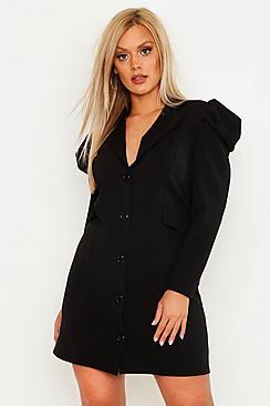 Boohoo Plus Ruched Puff Sleeve Blazer Dress