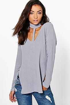 Boohoo Tall Sahari Soft Rib Choker Neck Top