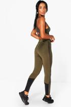 Boohoo Lucy Fit Metalic Panel Running Leggings Khaki