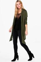 Boohoo Belle Fine Knit Waterfall Cardigan Khaki